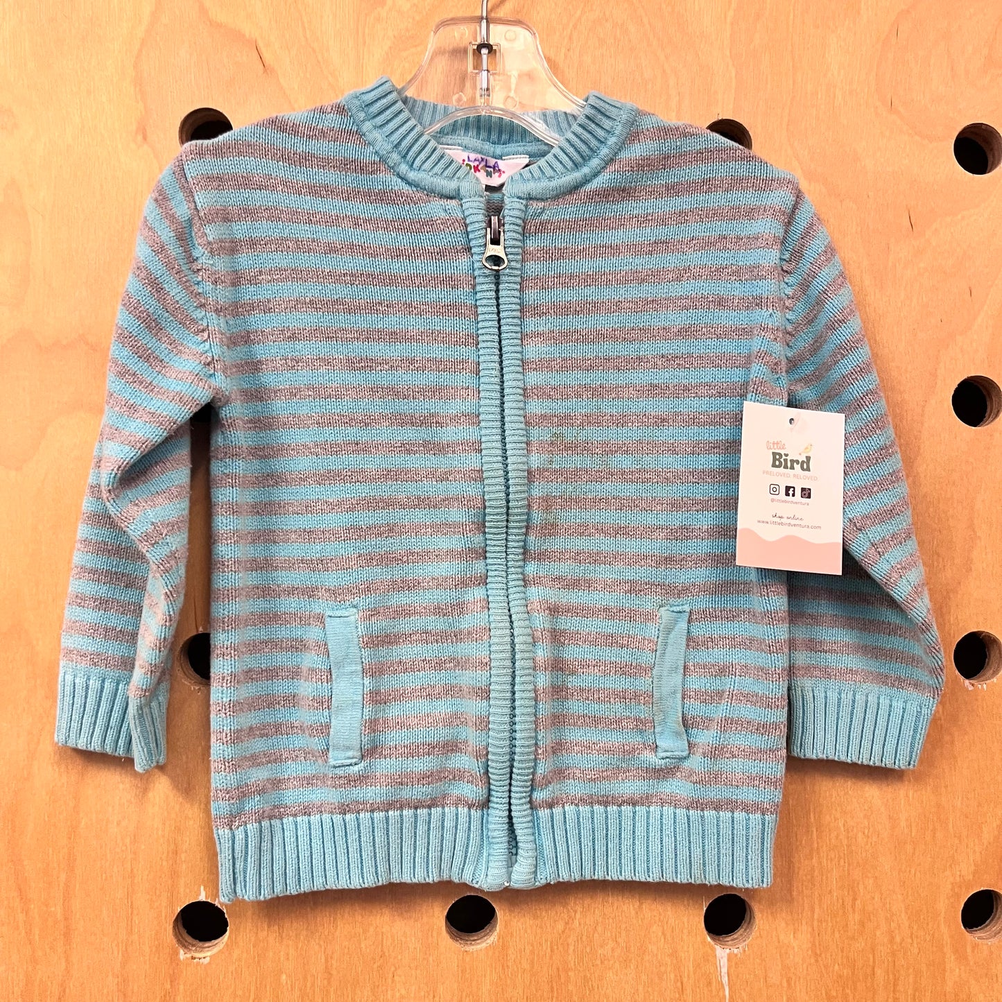 Aqua + Grey Zip Cardigan