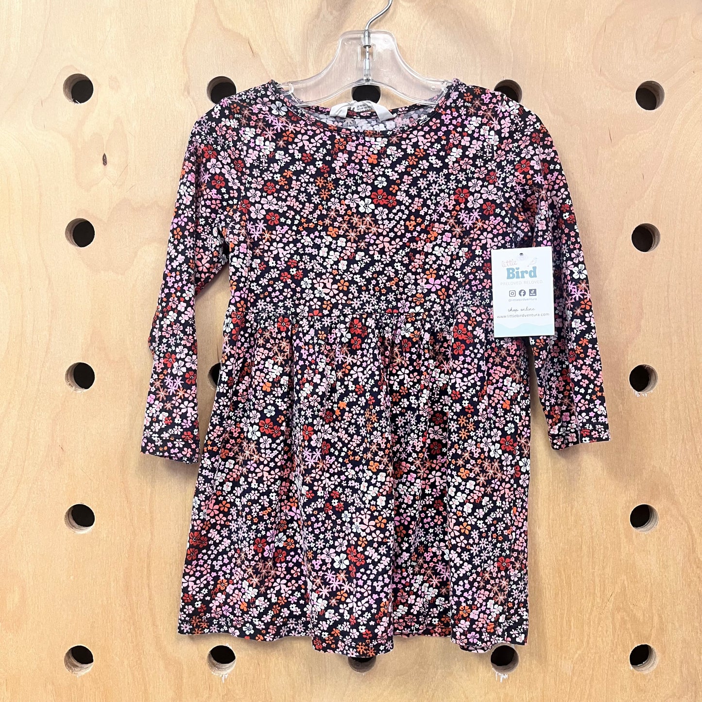 Black/Pink Floral LS Dress