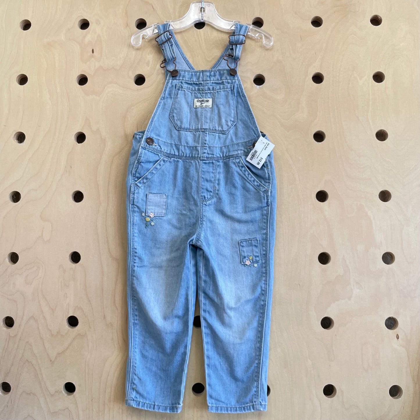 Light Wash Emboidered Floral Overalls