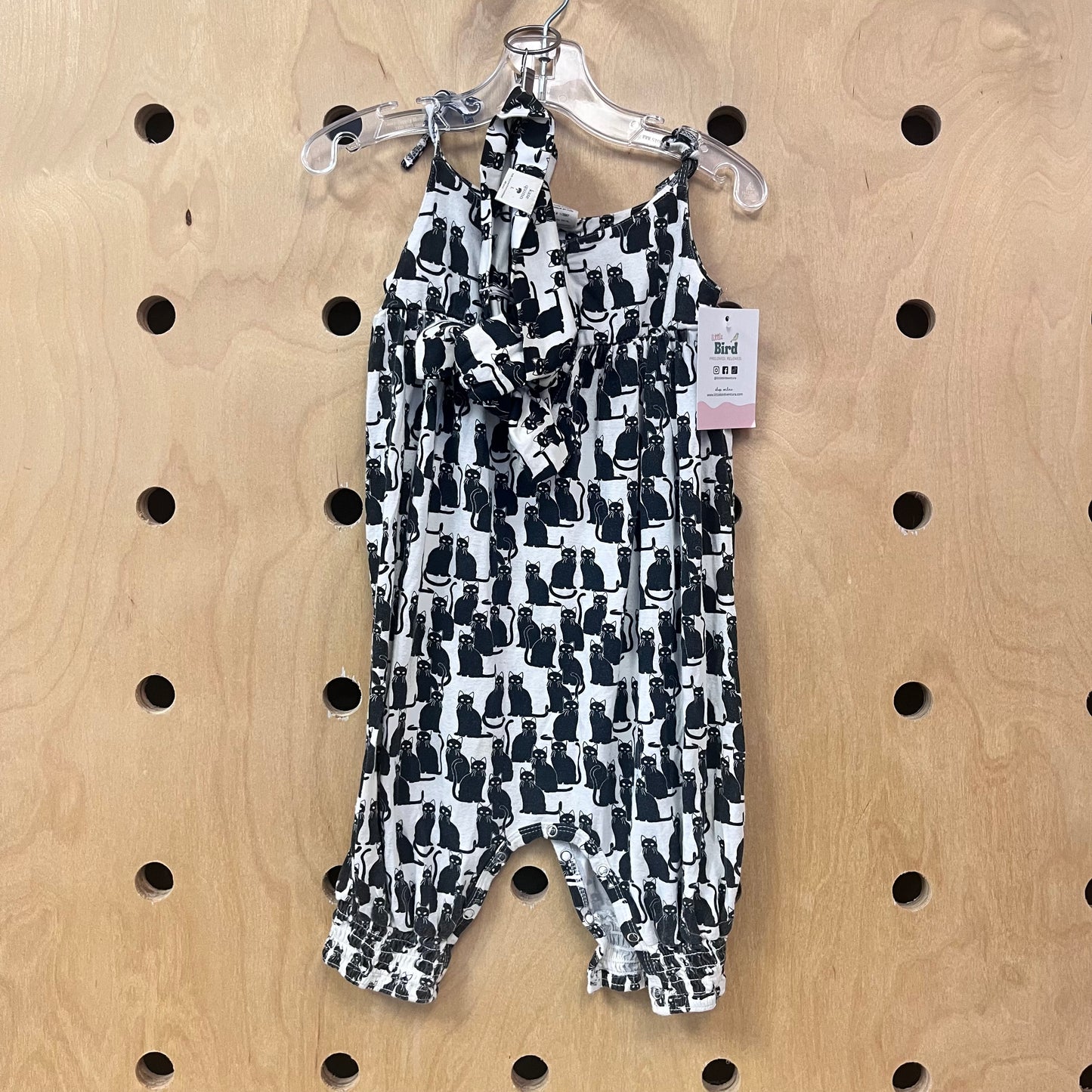 White & Black Kitty Bamboo Romper