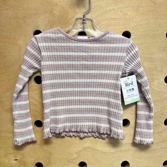 Lavender/White Striped Ribbed LS