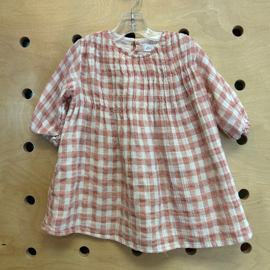 Peach/Cream Plaid Muslin Dress