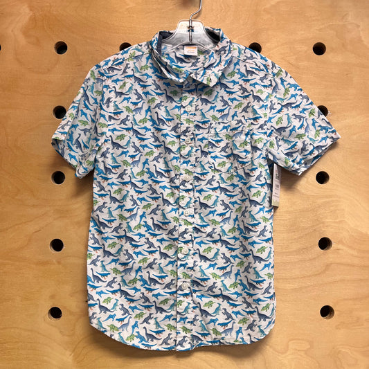 White/Blue Dino Button Up