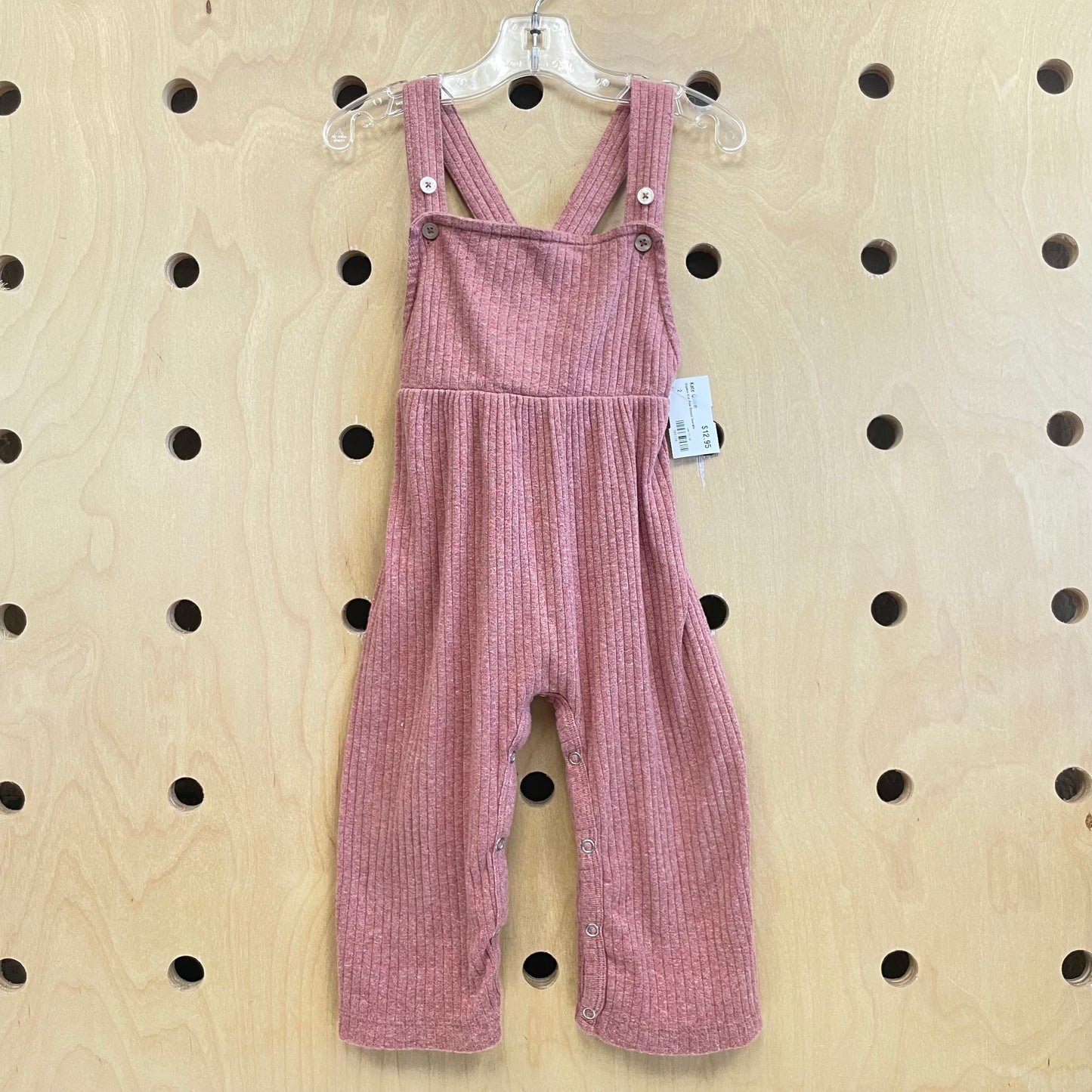 Organic Knit Pink Ribbed Overalls