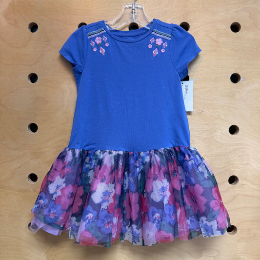 Blue Embroider Floral Dress