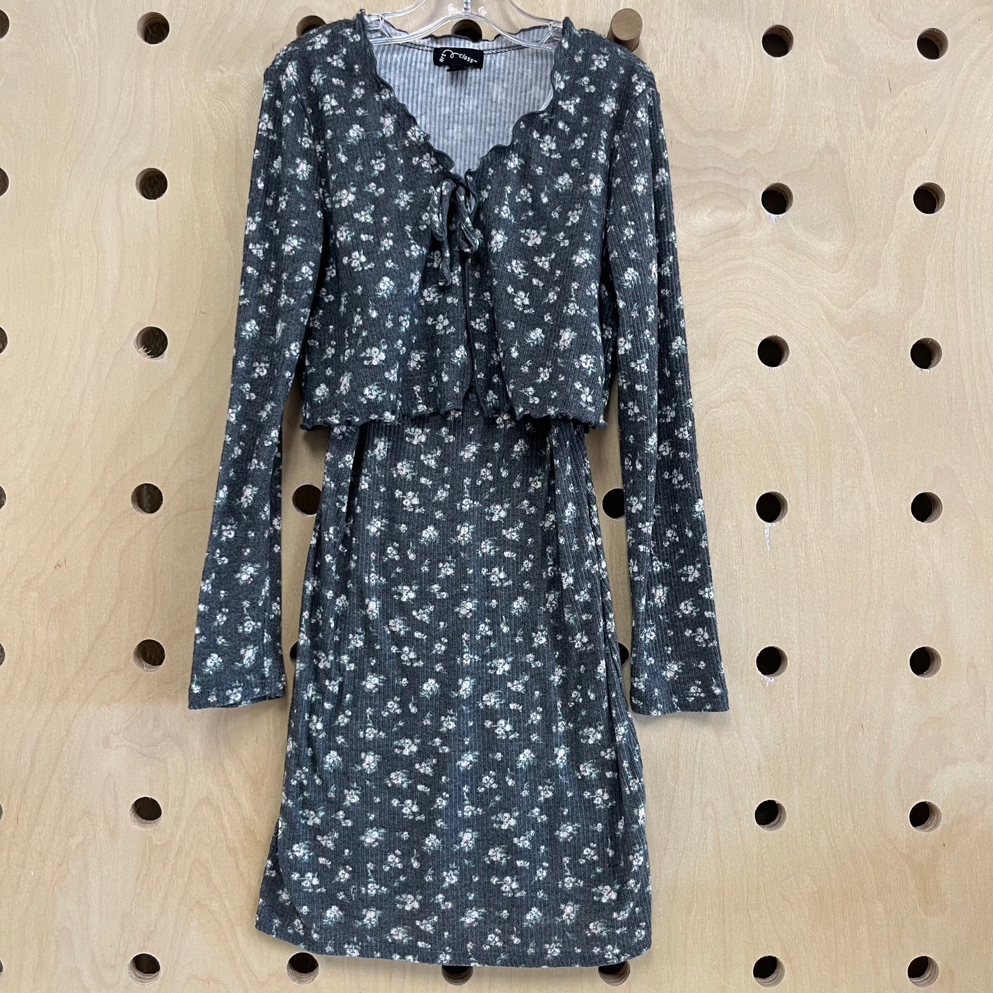 Grey Ribbed Floral 2pc Dress