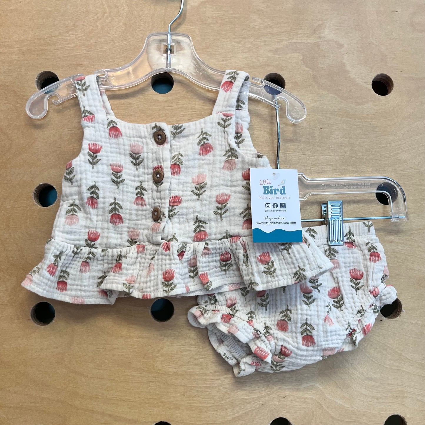 Cream Gauze Floral Outfit