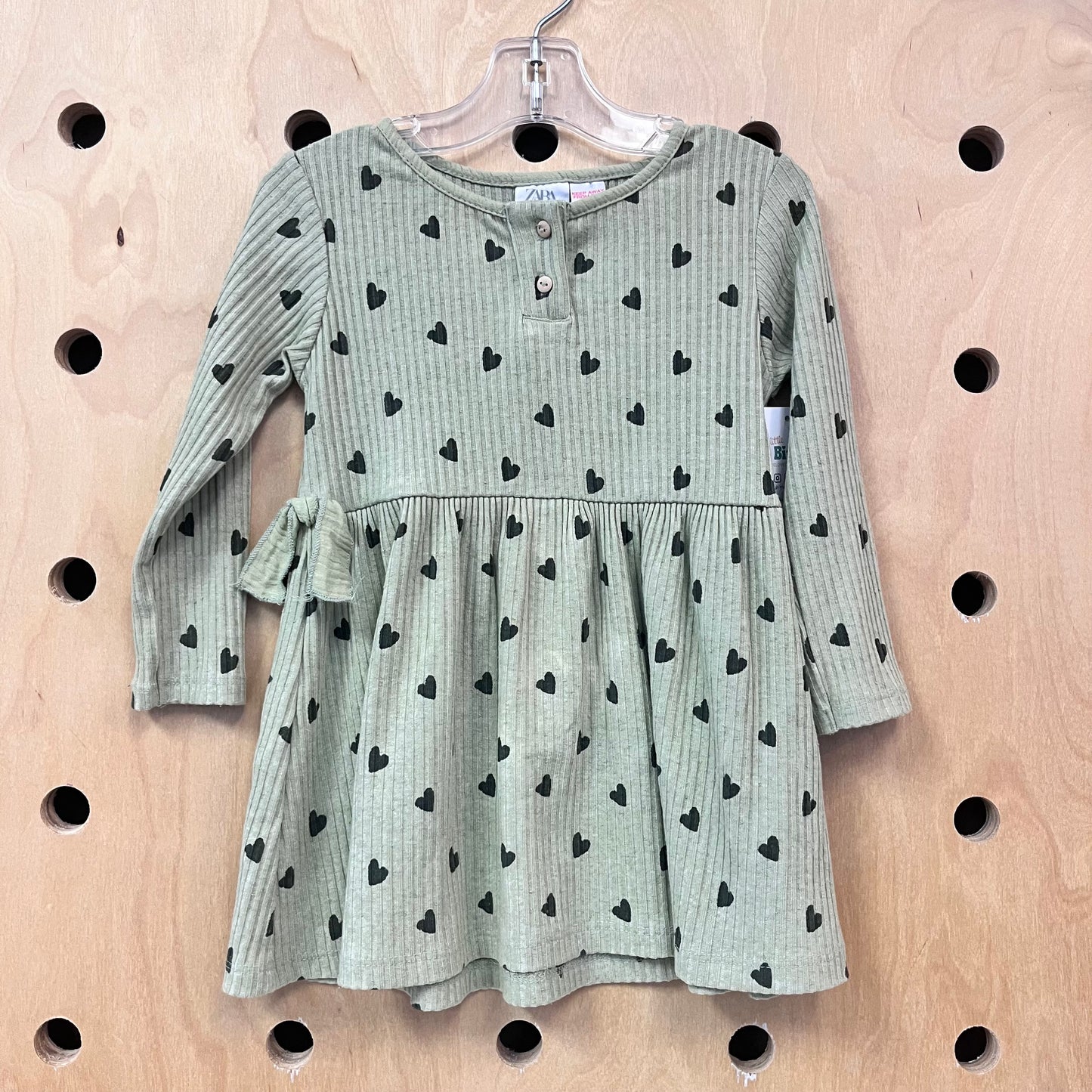 Olive + Black Hearts Ribbed Dress
