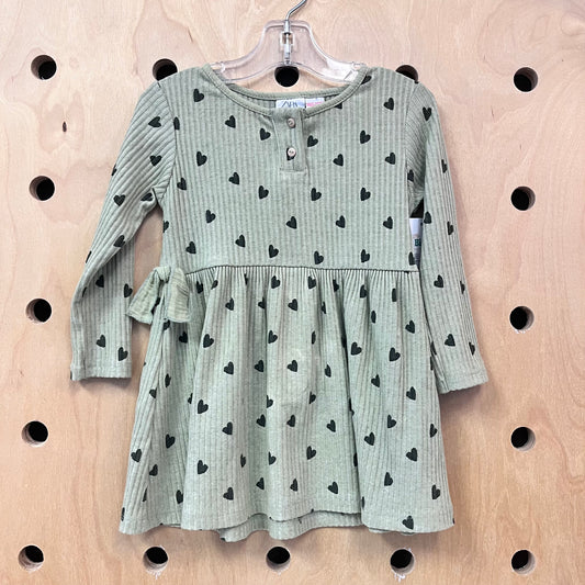 Olive + Black Hearts Ribbed Dress