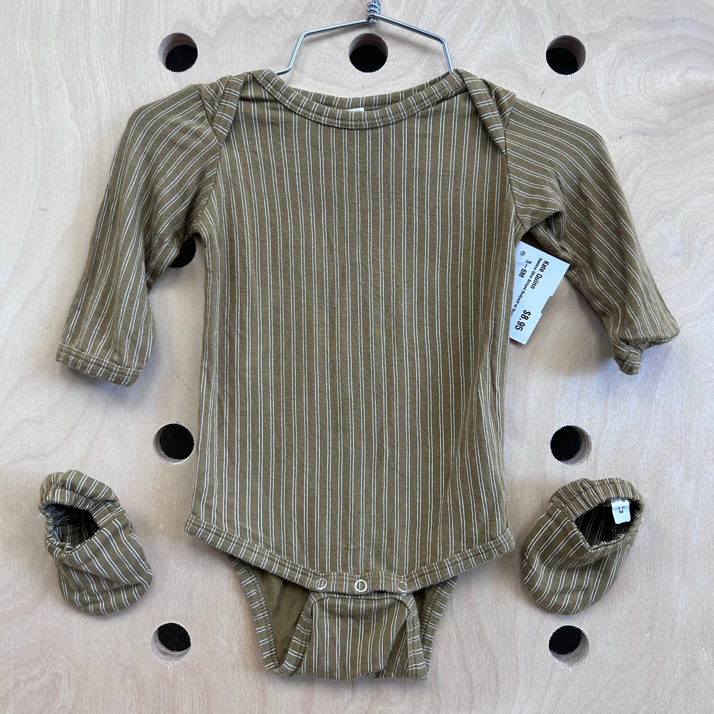Bamboo Olive Striped Bodysuit w/ Booties