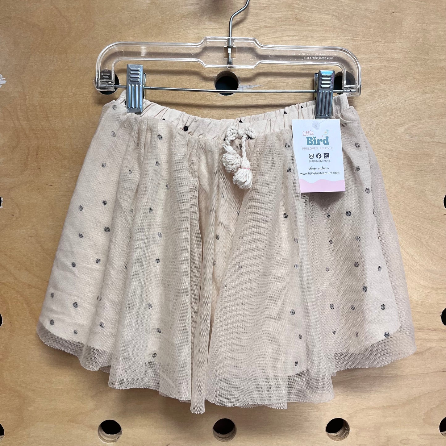 Tan Polka Dot Tulle Overlay Skirt