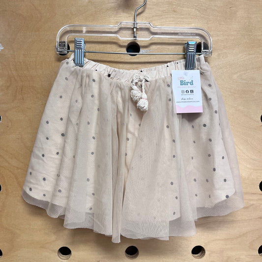 Tan Polka Dot Tulle Overlay Skirt