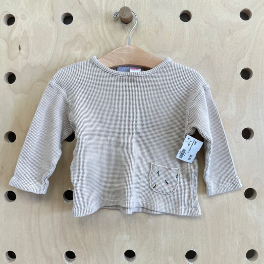 Beige Waffle Floral Pocket Top