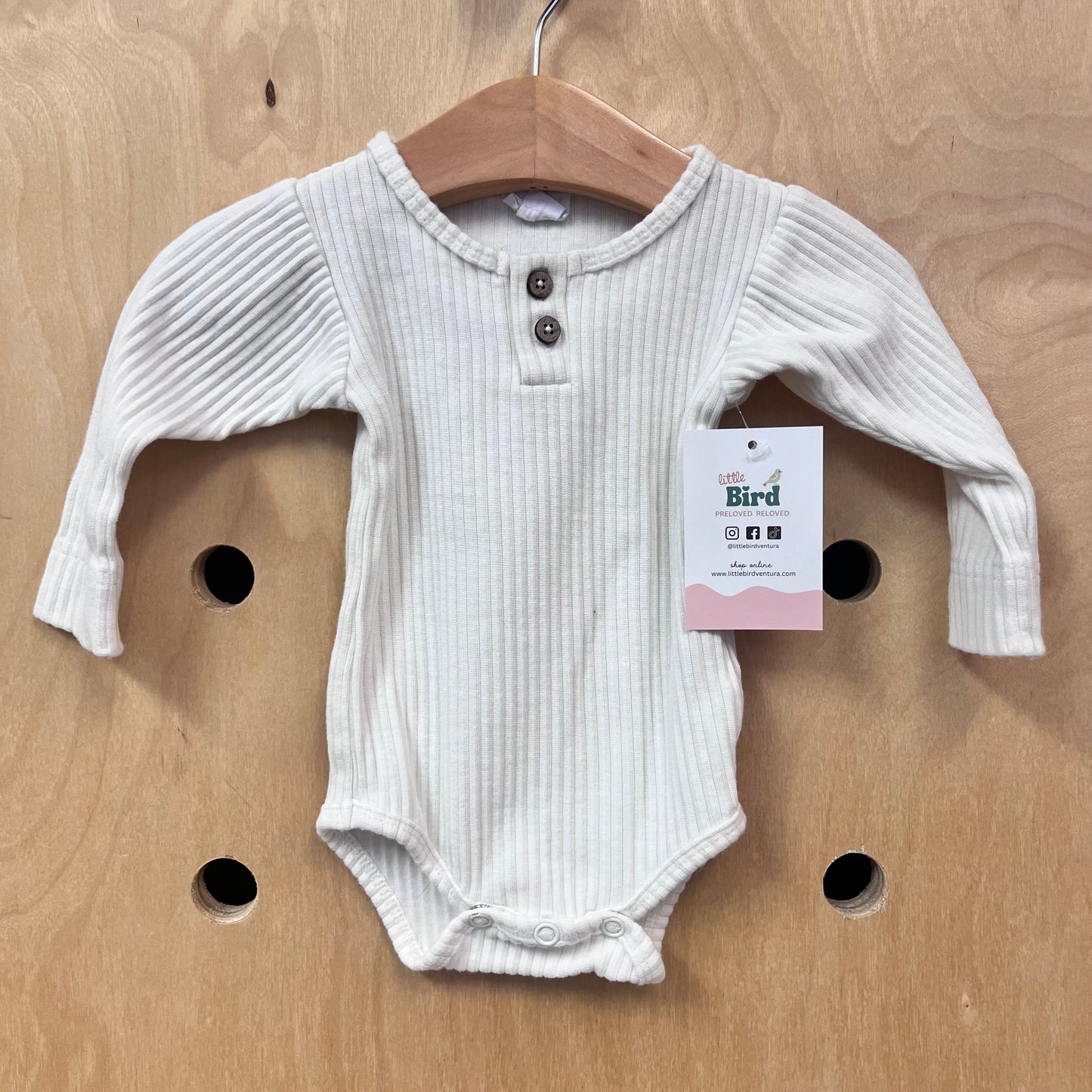 Cream Ribbed Wood Button Bodysuit
