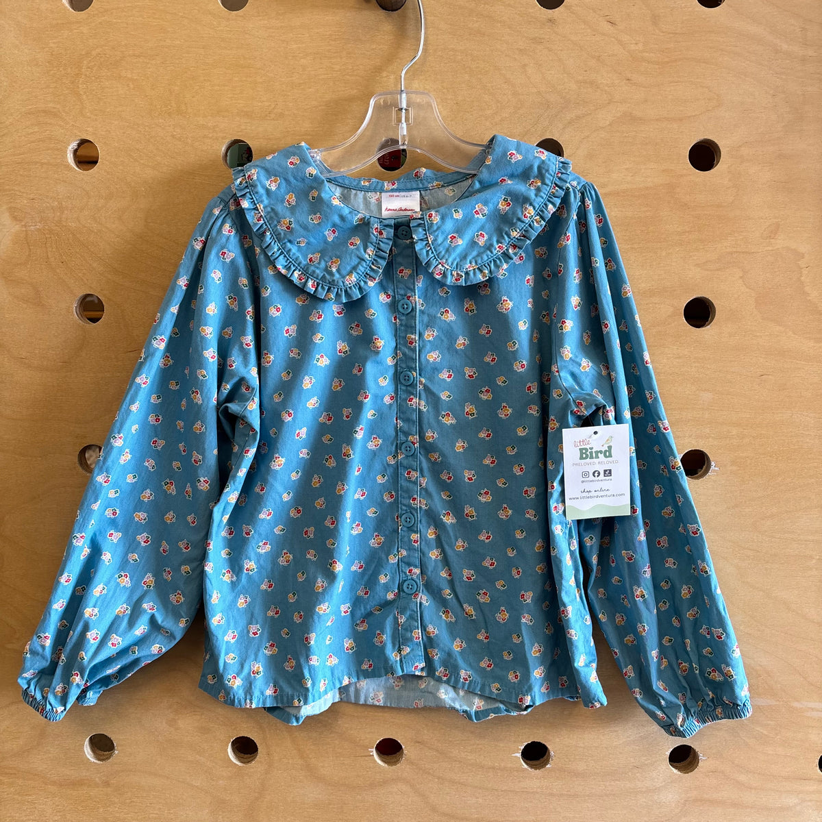 Blue Floral Collared LS