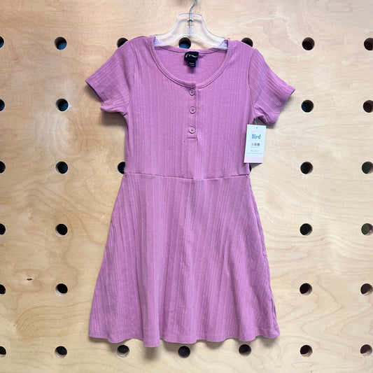 Pink Ribbed Henley Dress