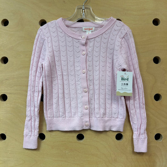 Pink Pointelle Button LS