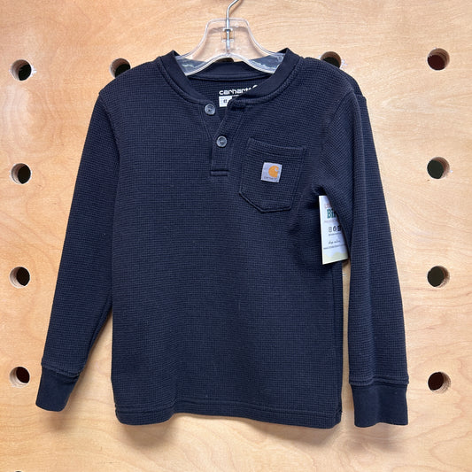 Black Waffle Knit Henley LS