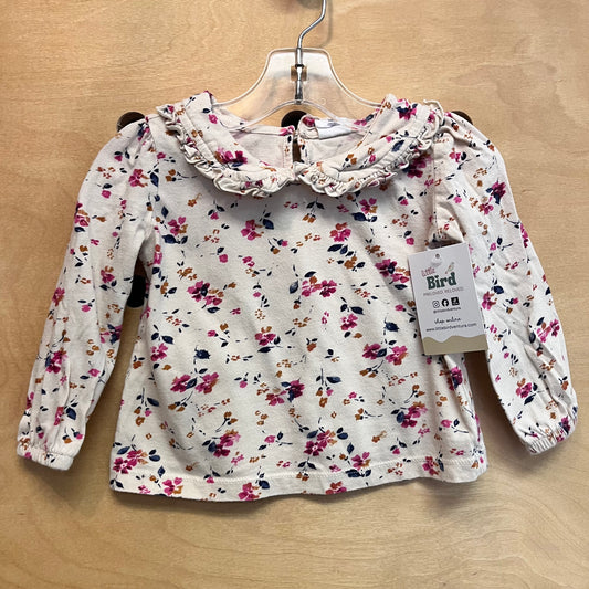 Tan/Pink Floral Ruffle Collar Cotton LS