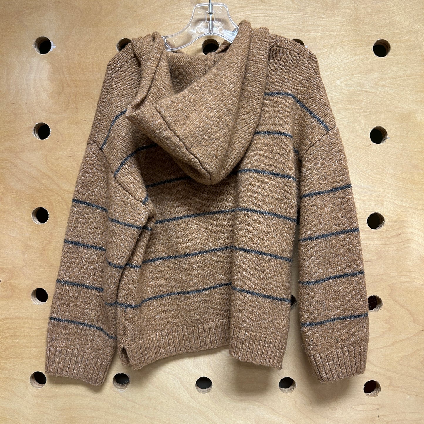 Brown Striped Hooded Sweater