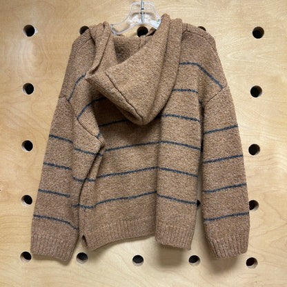 Brown Striped Hooded Sweater