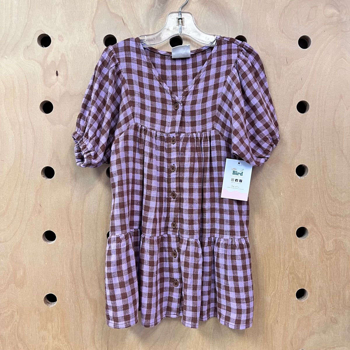 Purple/Brown Checkered Linen Blend Dress