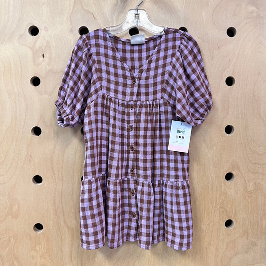 Purple/Brown Checkered Linen Blend Dress