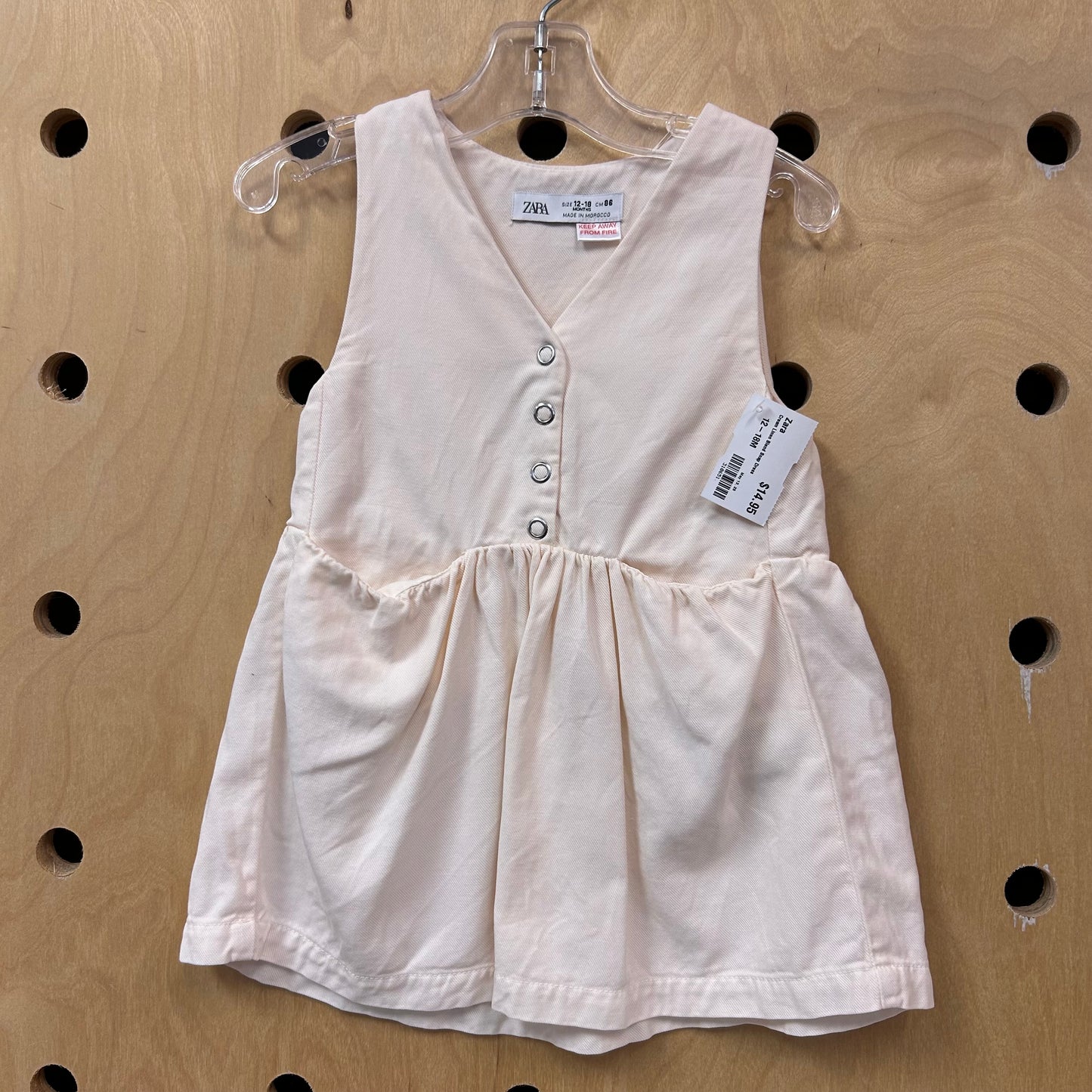 Cream Linen Blend Snap Dress