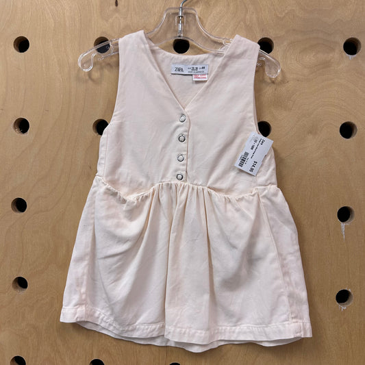 Cream Linen Blend Snap Dress
