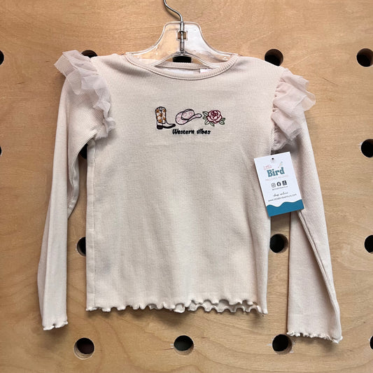 Cream Western Vibes Ribbed Long Sleeve
