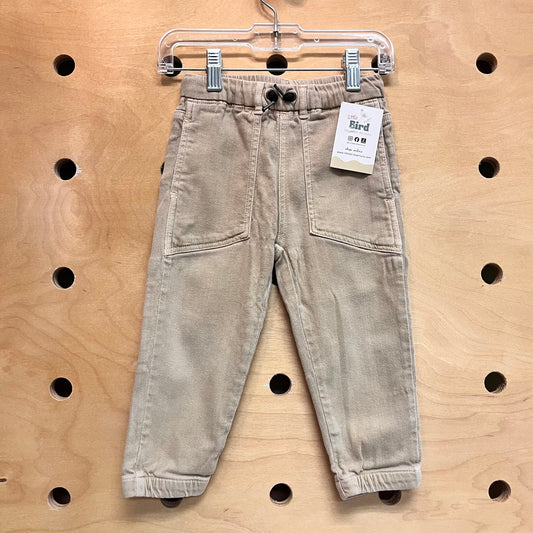Beige Drawstring Denim Joggers