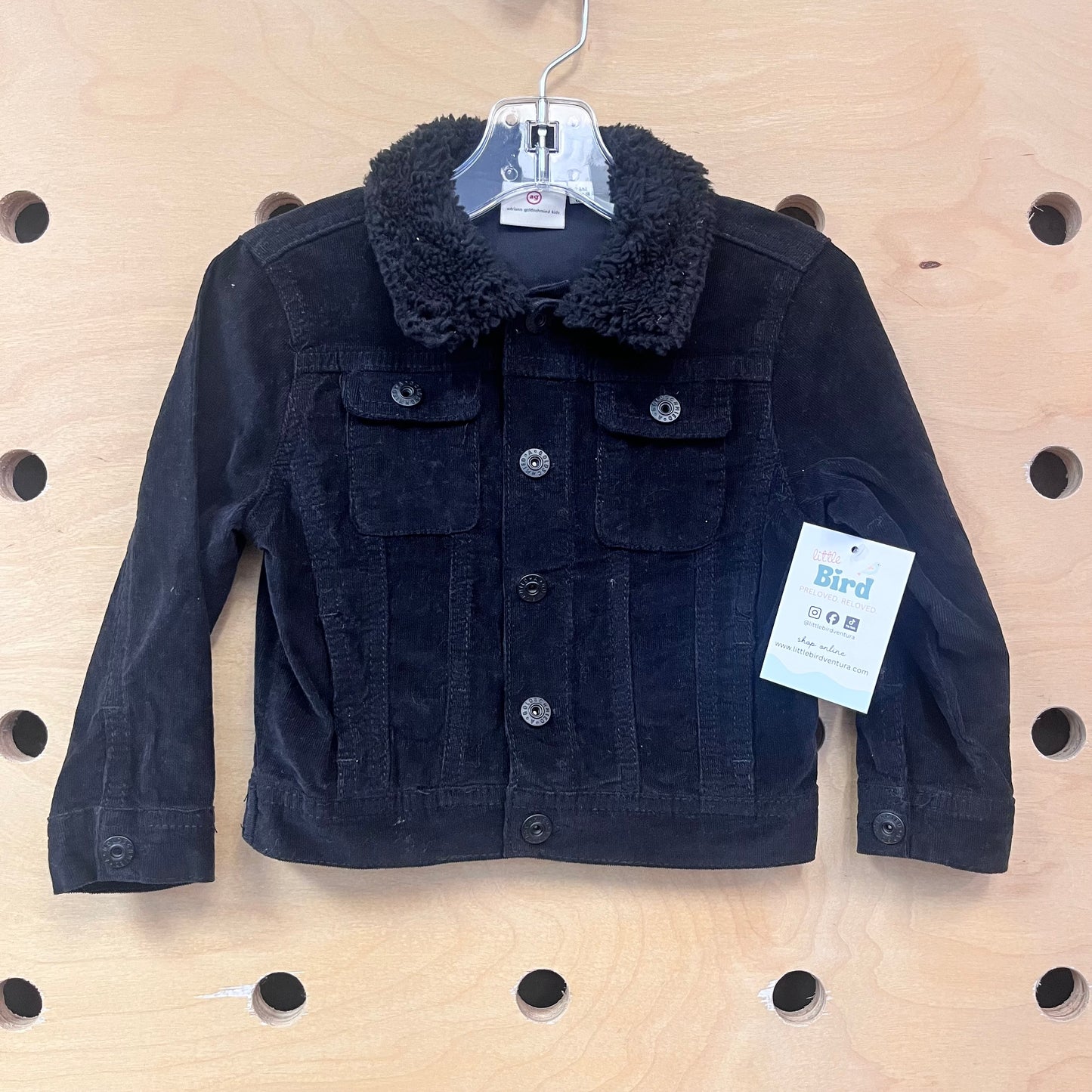Black Cord/Faux Fur Collar Coat