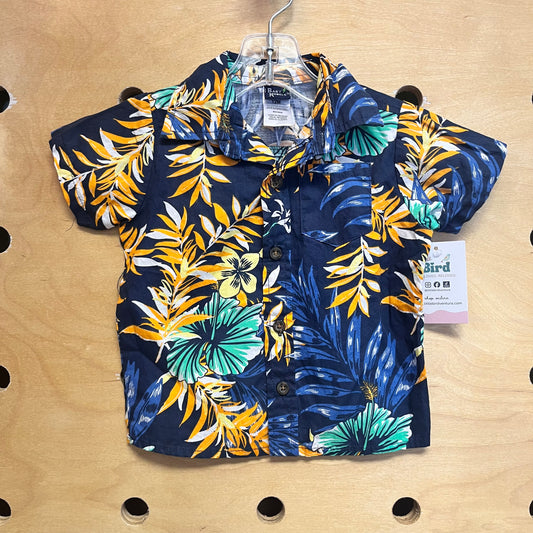 Blue/Yellow Hawaiian Button Up