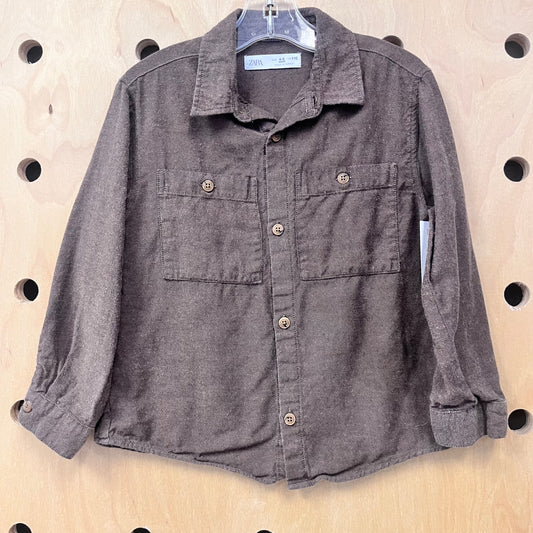 Brown Cotton Button Up