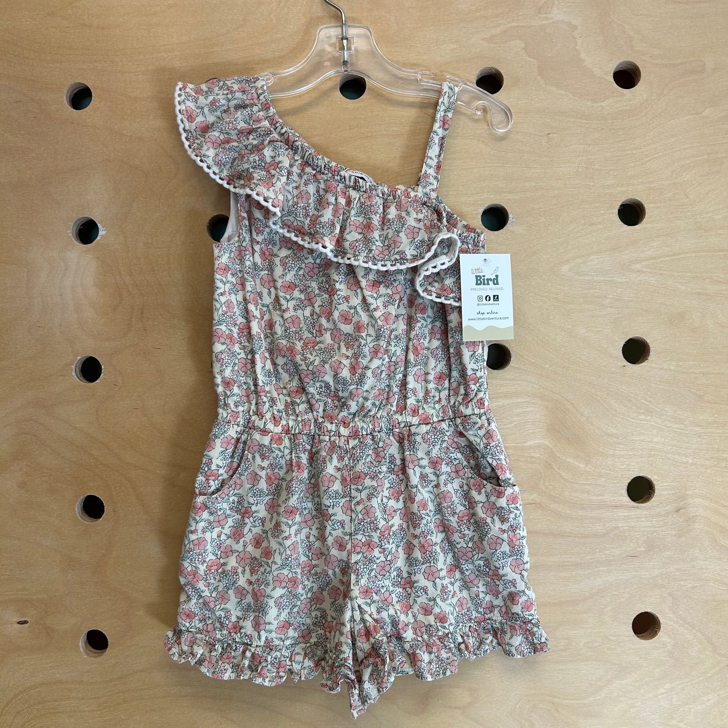 Tan/Pink Floral Linen Romper