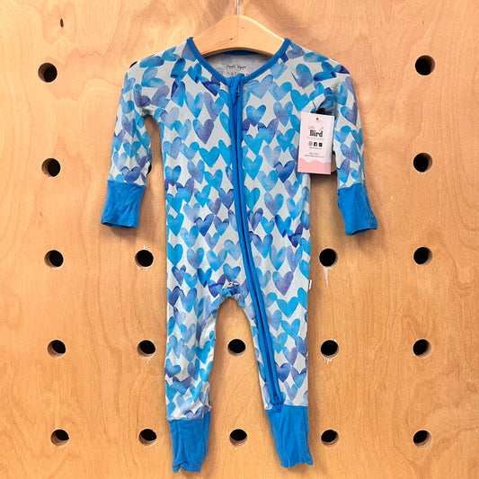 Blue Watercolor Hearts Bamboo Zippy