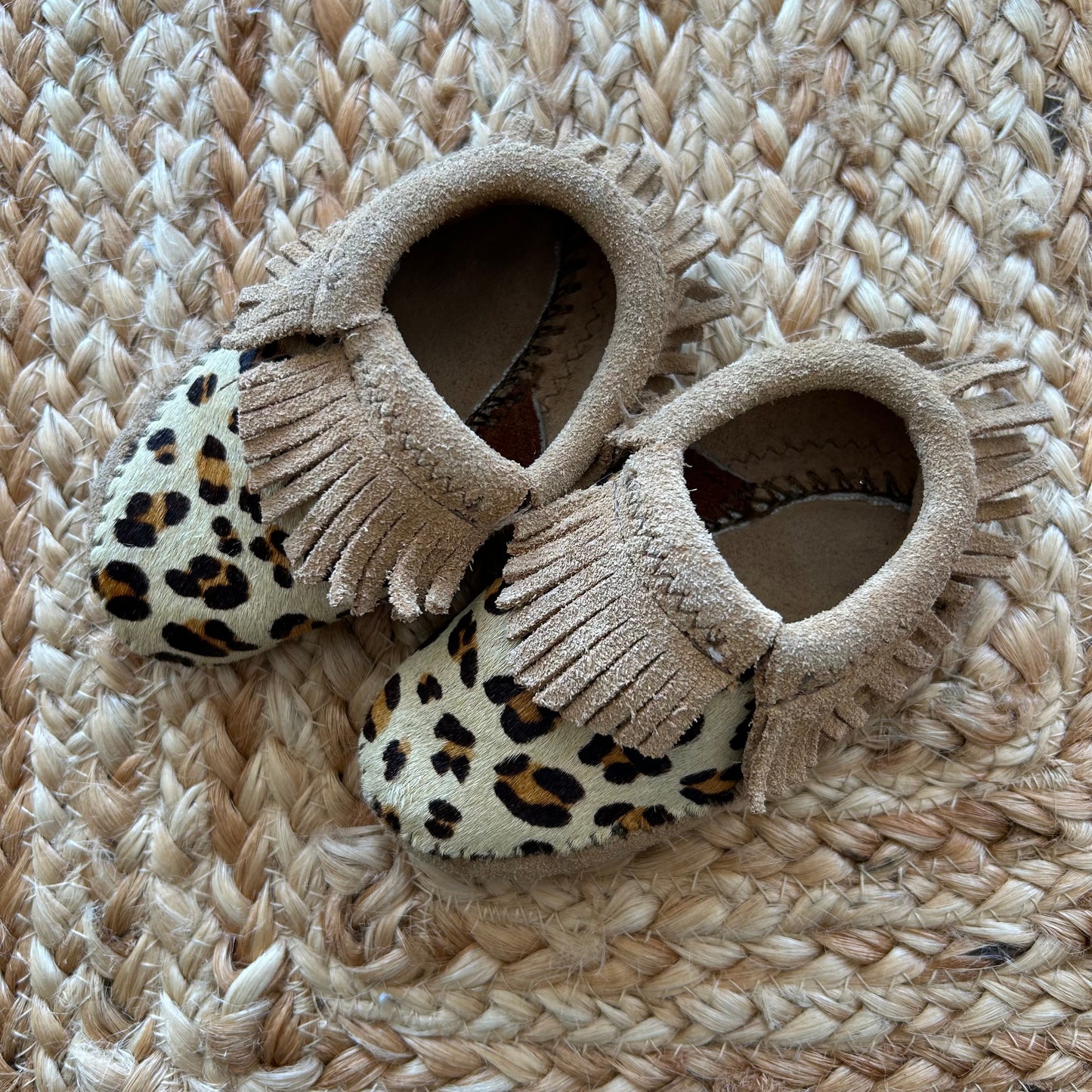 Animal Print Fringe Moccasin Booties