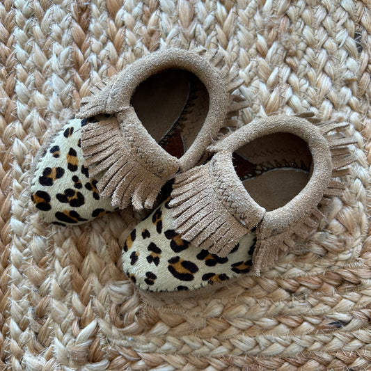 Animal Print Fringe Moccasin Booties