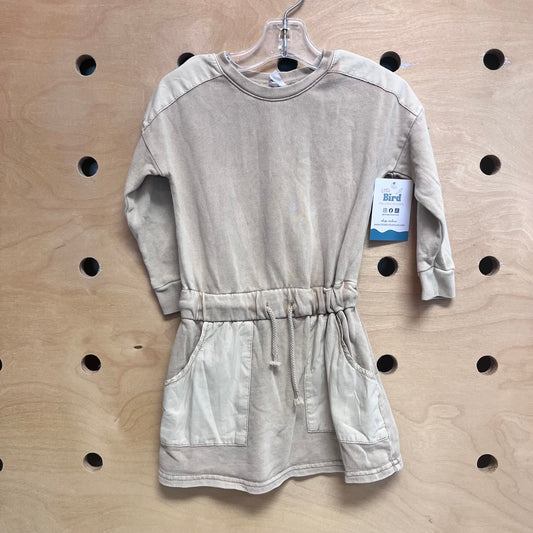 Tan Drawstring Waist French Terry Dress