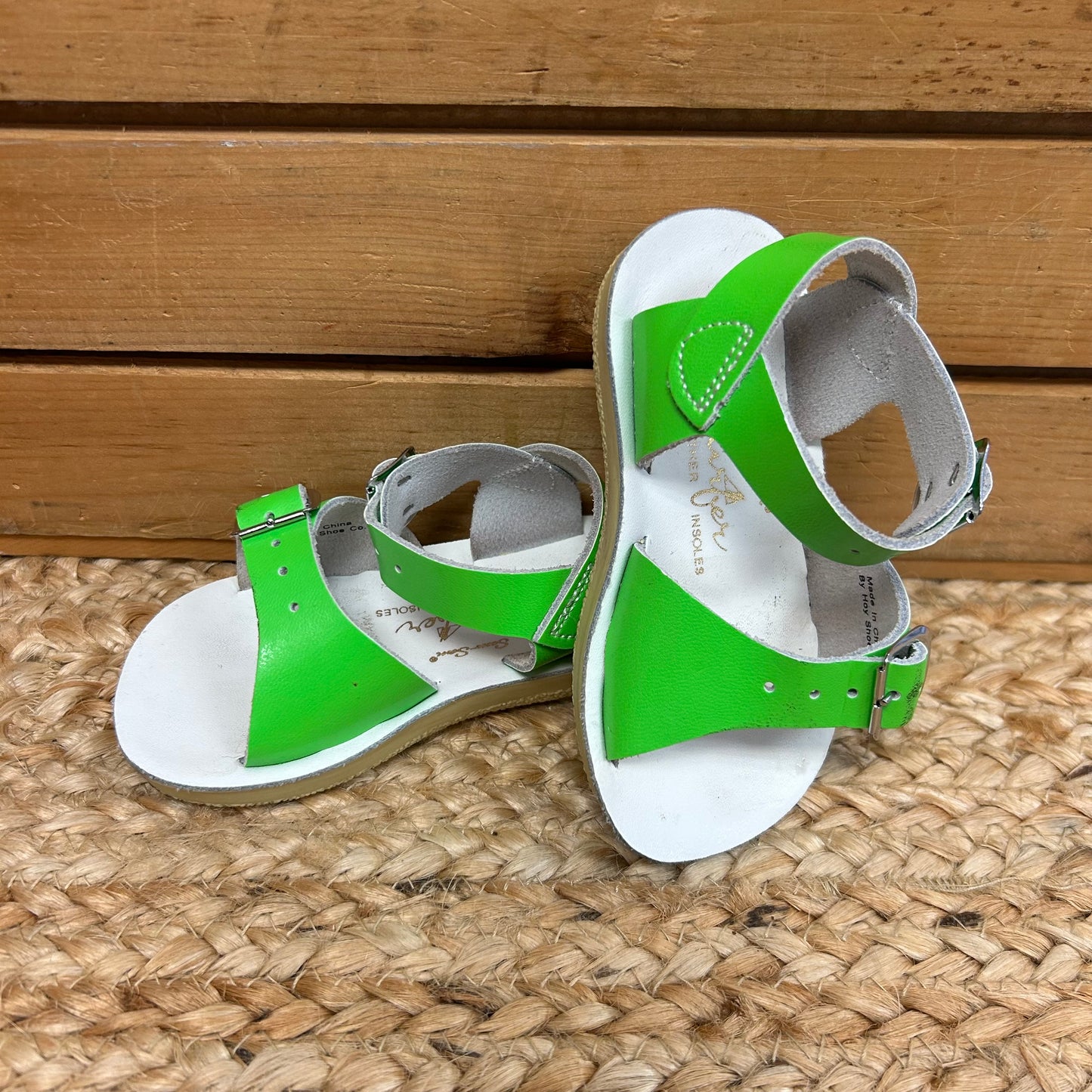 Green Leather Ankle Strap Sandals