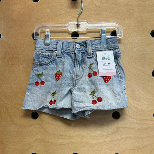 Embroidered Fruit Denim Shorts
