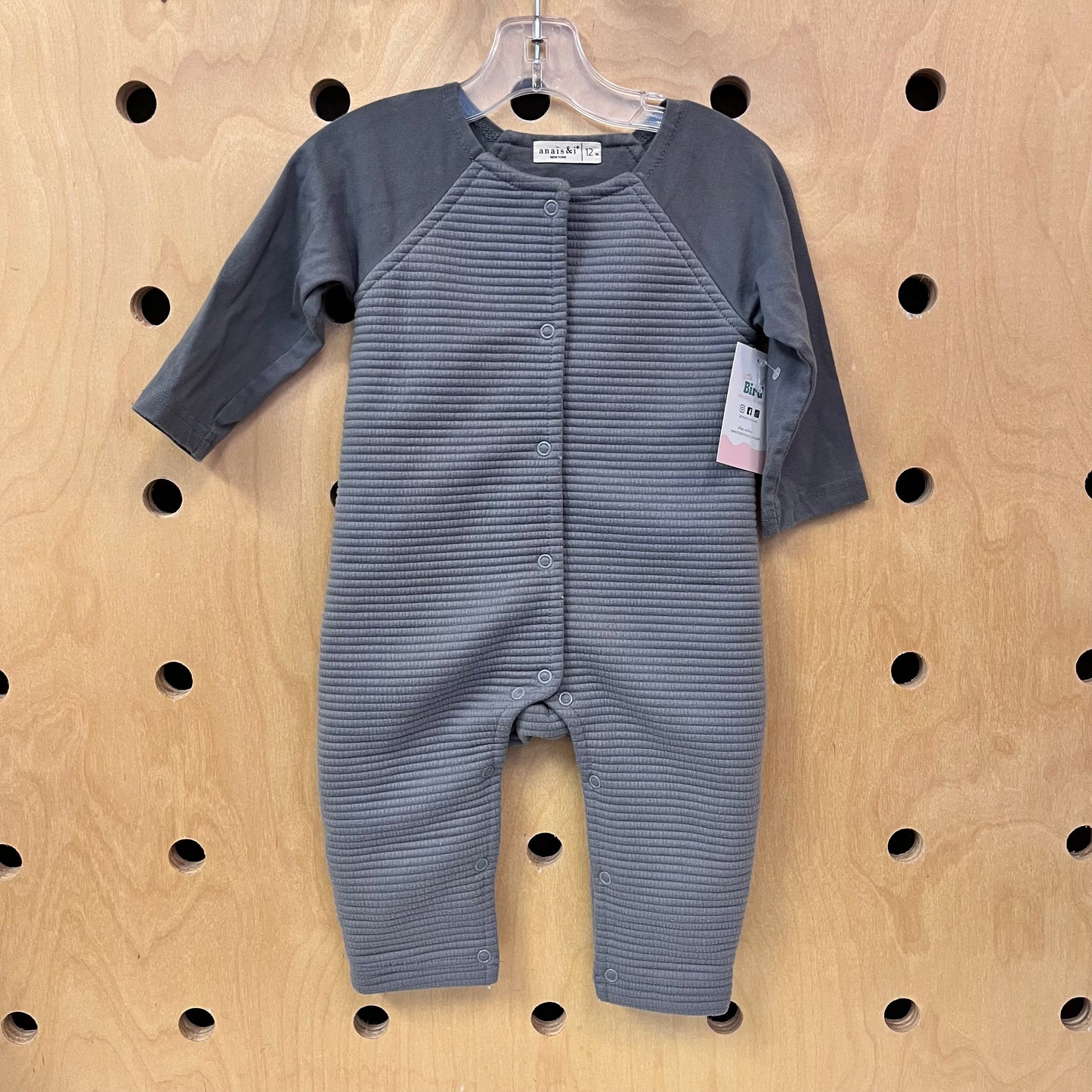 Grey Ribbed Lined Snap Romper
