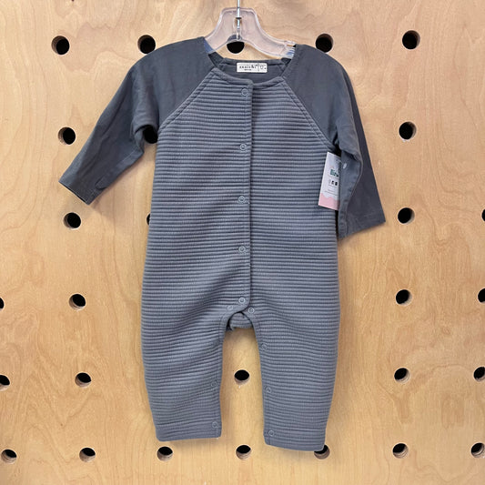 Grey Ribbed Lined Snap Romper
