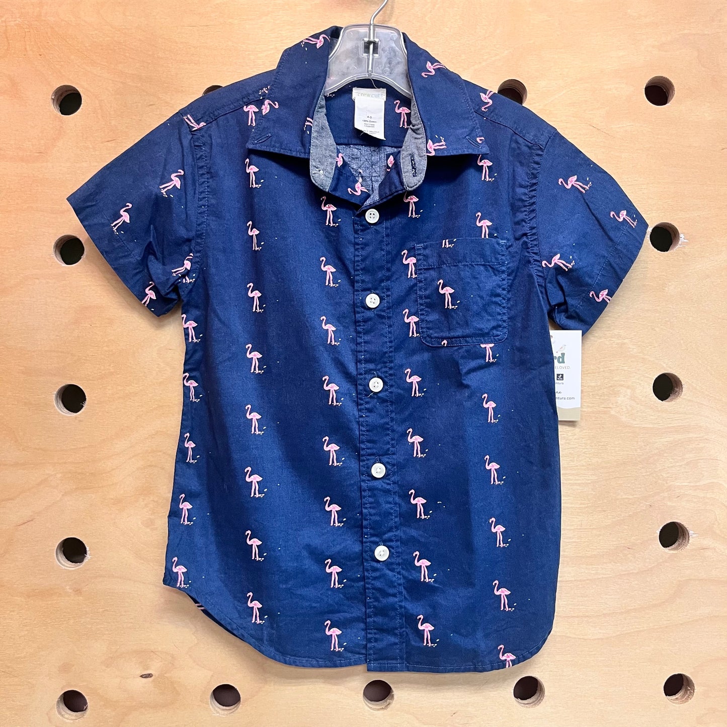 Navy Flamingos Button Up
