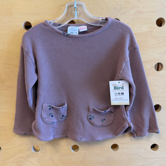Purple Waffle Knit Floral Pocket LS