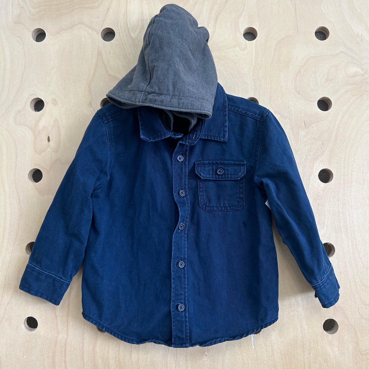 Blue Button Up Hooded Shacket