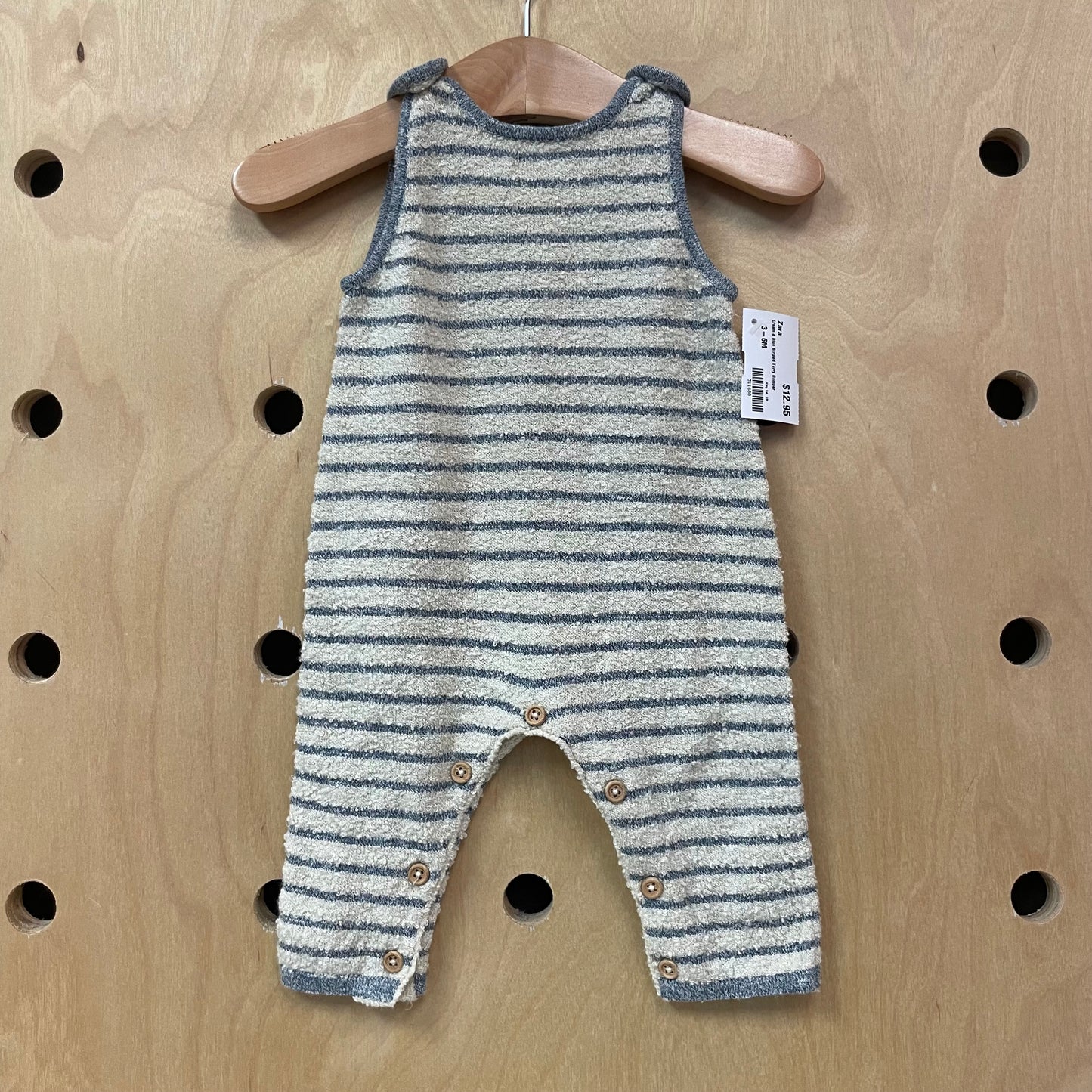 Cream & Blue Striped Terry Romper