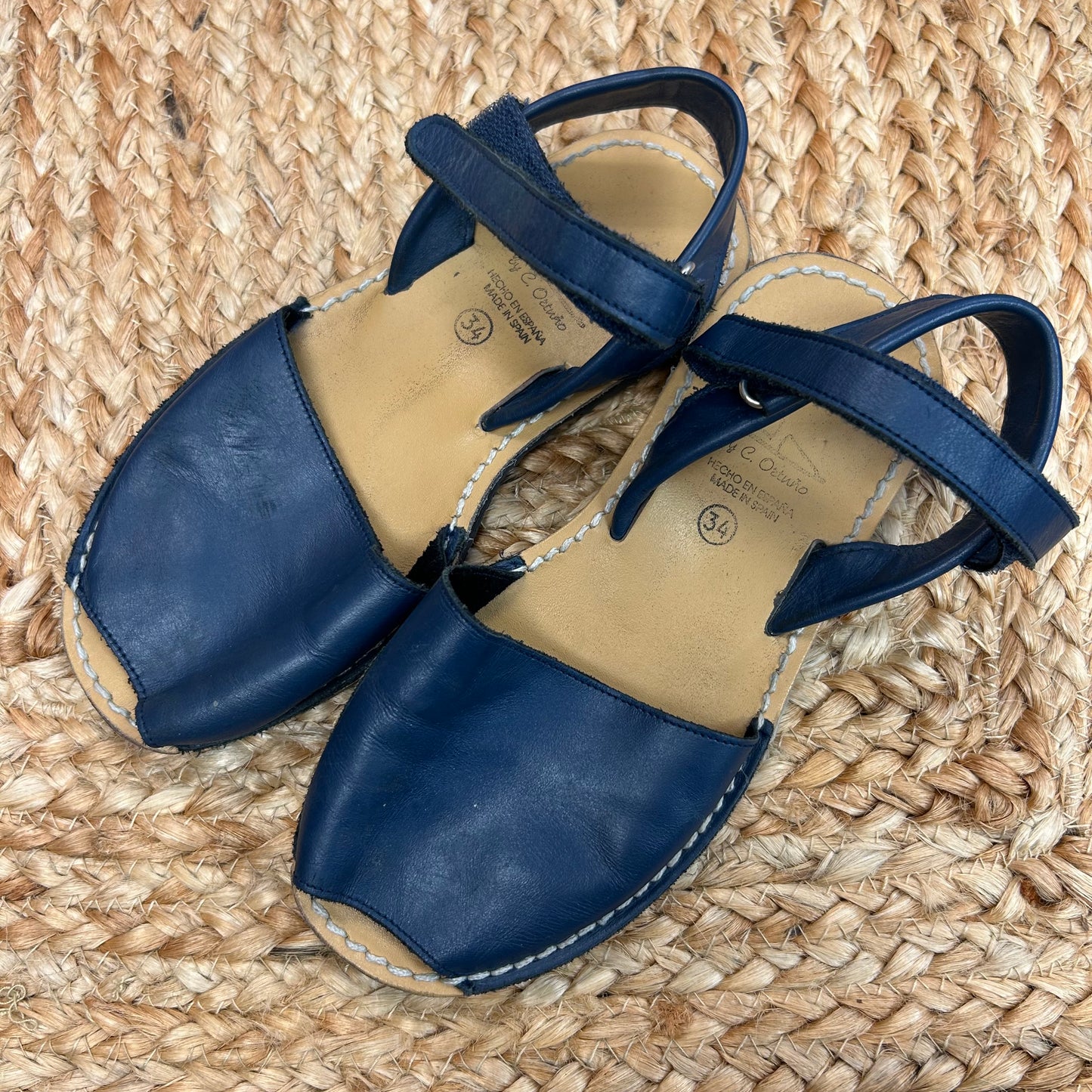 Blue Leather Ankle Strap Sandals