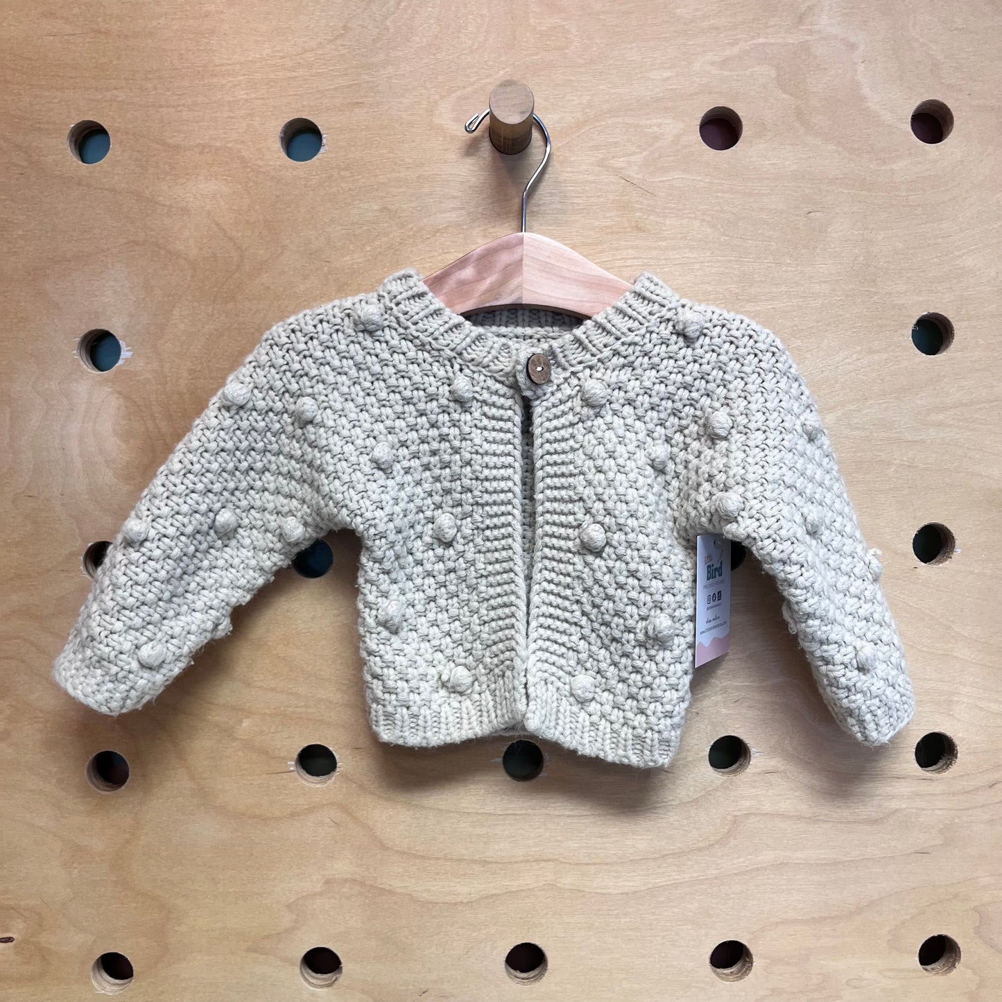 Beige Pom Snap Button Cardigan