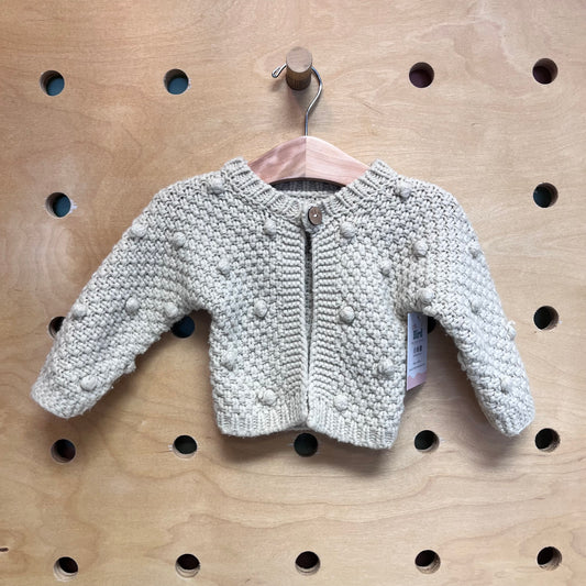 Beige Pom Snap Button Cardigan